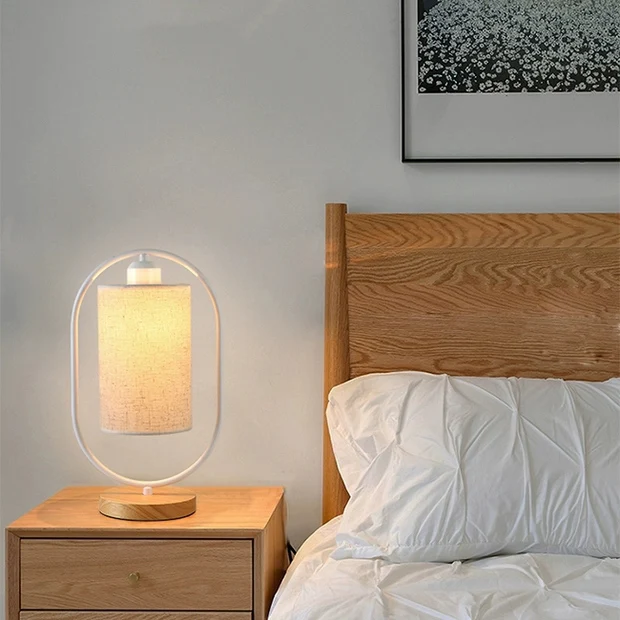 Nordic home decor wood base table lamp cloth lamp shade bedroom Wood Home Hotel Bedside Desk Light children living room lamps