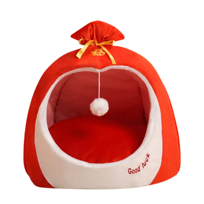 Custom Logo Hondenmand Washability Fluffy Cartoon Round Wholesale Calming Nest Cat Sleeping House Dog Cave Boucle Round Pet Bed