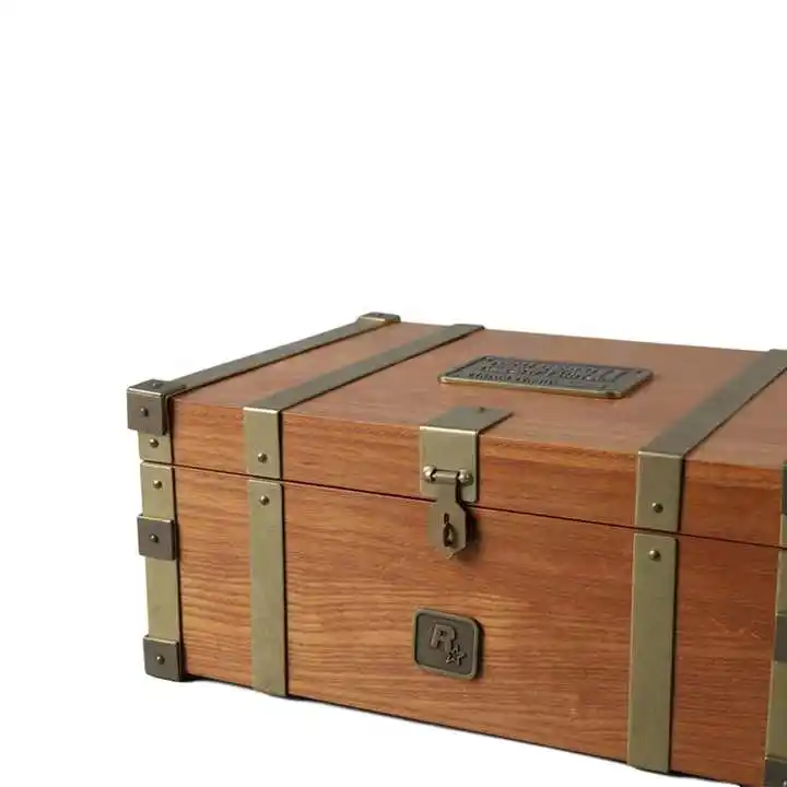 Antique style bronze metal decorated wooden box jewelry and trinkets case with lock