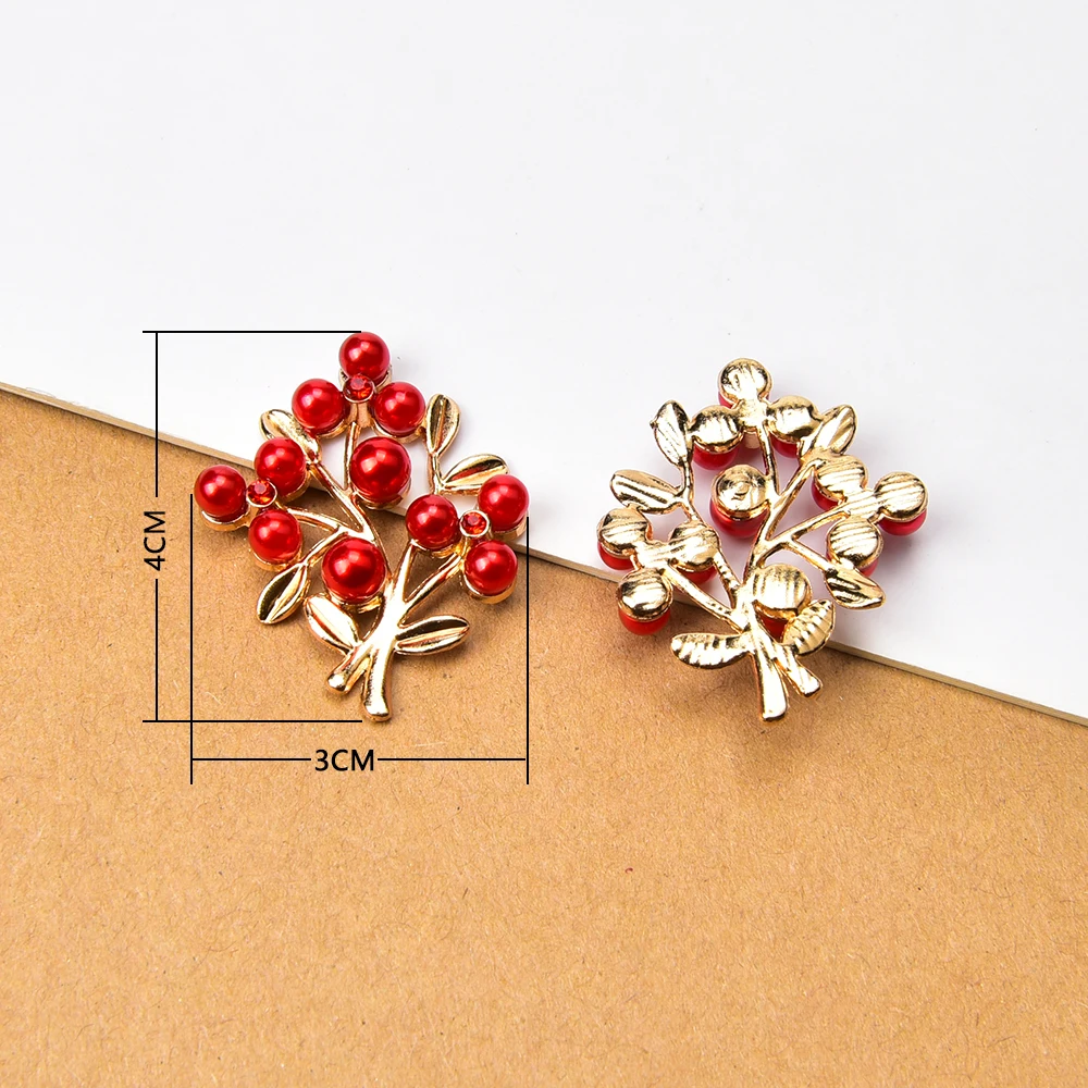 Retro Series Diy Alloy Accessories Red Color Flower Pearl Rhinestone Decoration Button For Clothing Brooch Bags Wedding Bouquet