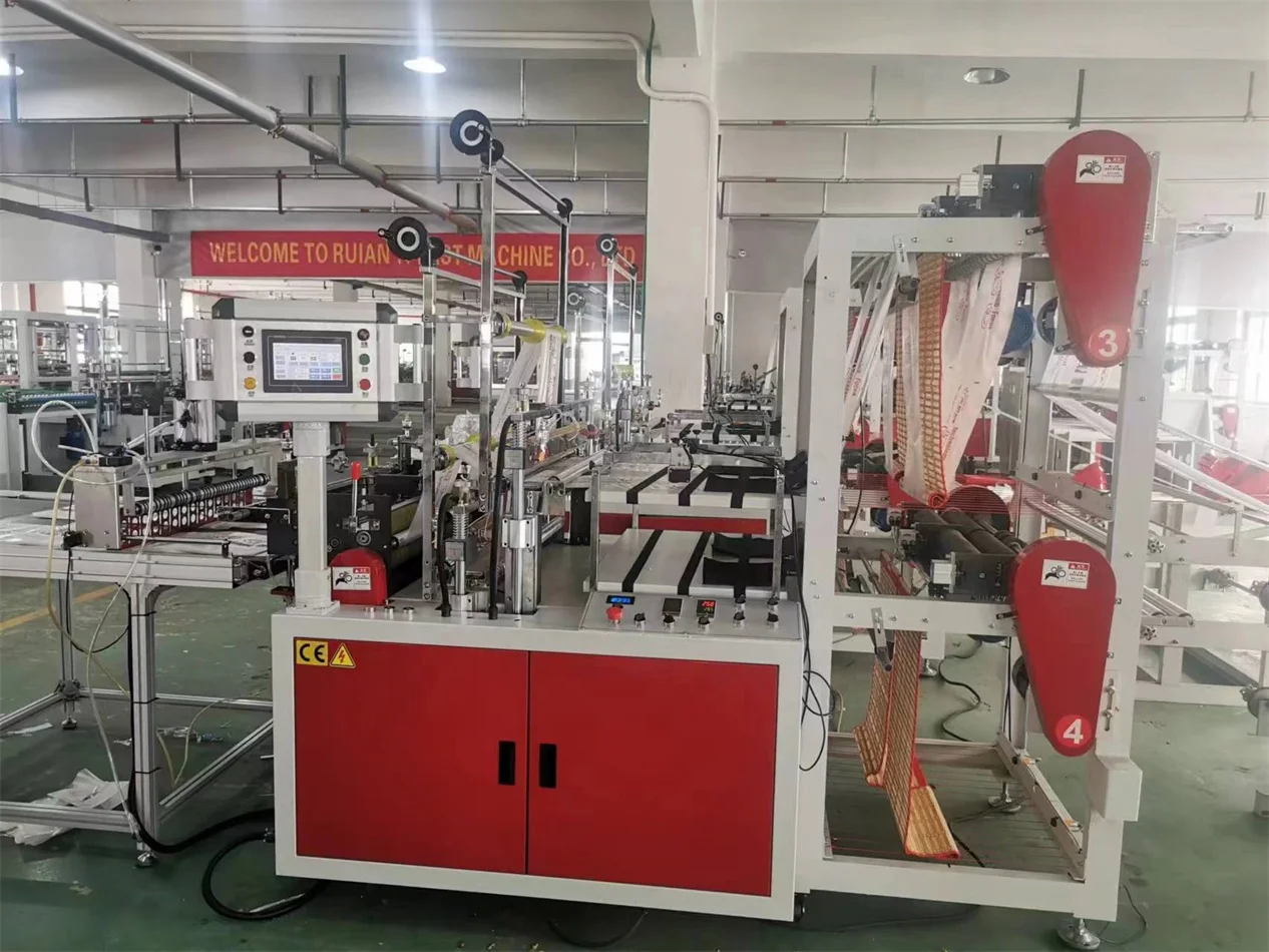 High Speed Double layer 4 lines cutting bags machine for T-shirt bioplastic PLA PBAT bag cutter