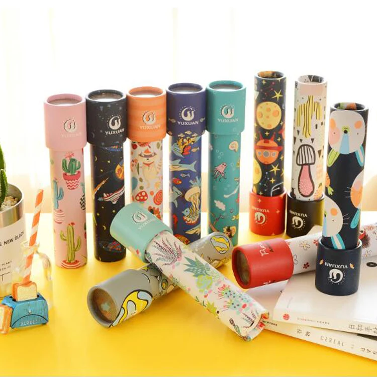 Wholesale DIY Puzzle Cartoon Gift Plastic Paper Polygonal Prism Rotating Looking Tube Children Kids Educational Toy Kaleidoscope