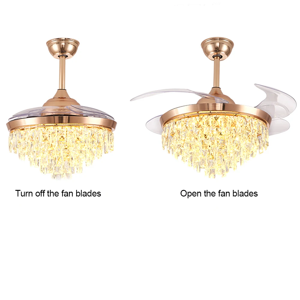 Ceiling fan with light 42 Inches Gold Modern Room Series LED Fancy Crystal Fan With Transparent Clear