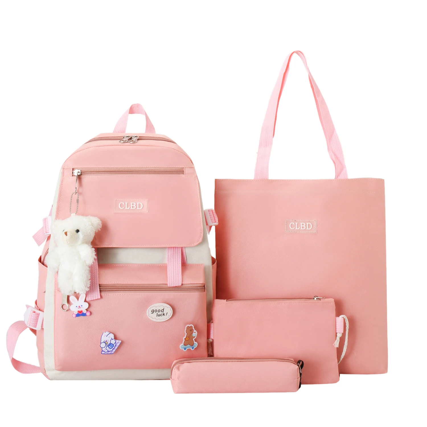 CLBDCustom luxury fashion New School Backpack Shoulder Bag Purse Handbag 4-piece college student bag can be portable in class