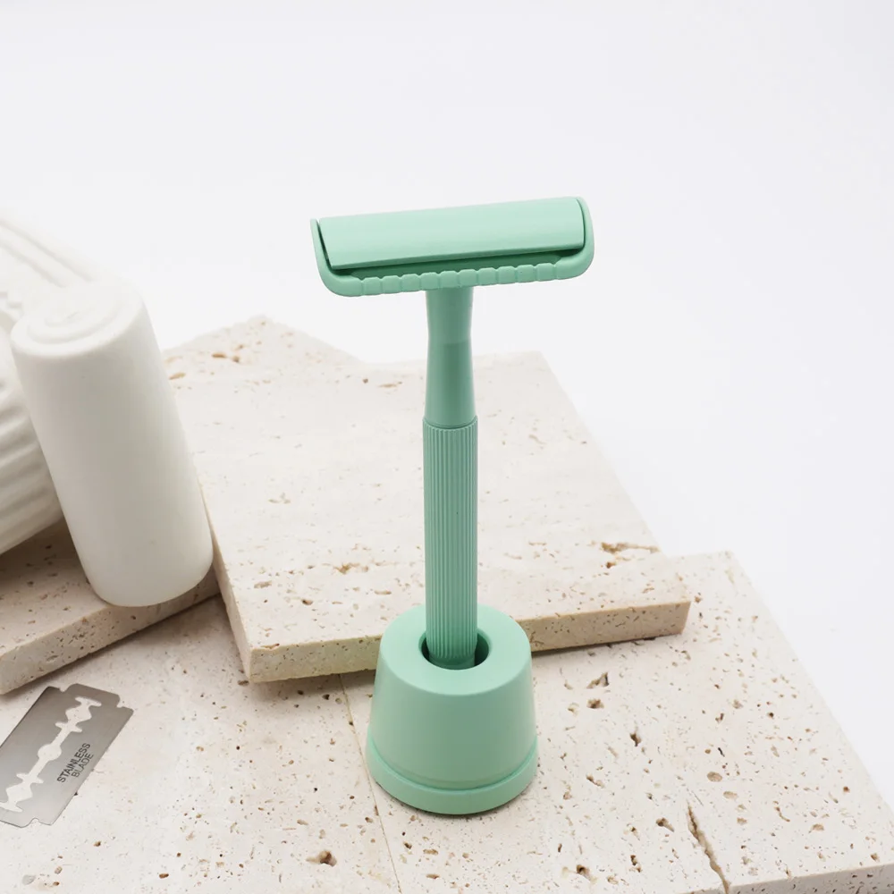 2021 New Design Colourful Metal Razor brass handle Double Edge Safety razor with stand facial razor