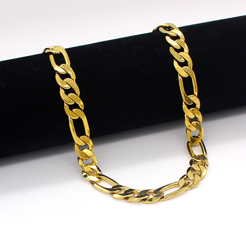 JH High Quality Popular Gold Plated Figaro Link Chain Necklace Mens Jewelry Gold 2022 Hip Hop Women Men Gift Party Trendy