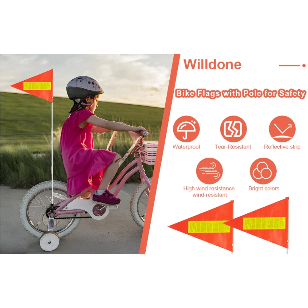 Wholesale Children Cycling Safety Flags Red Flag Reflective Warning Triangle Kids Bikes Outdoor Signs Promotional Banners