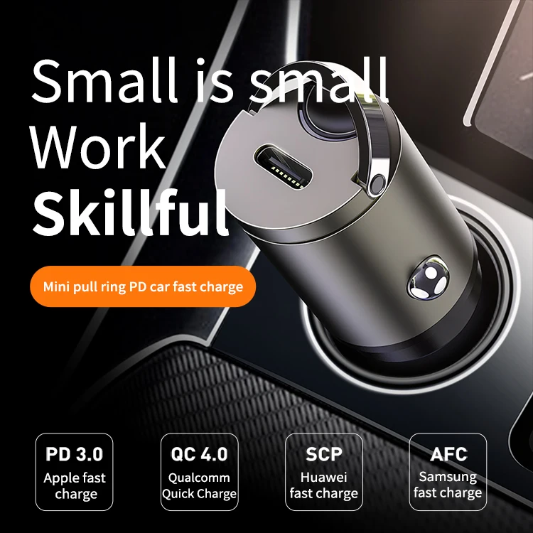 DataRoad Dual Usb fast charging Car Charger Adapter 2 Usb Port Type C Metal Mini PD Car Charger For Phone