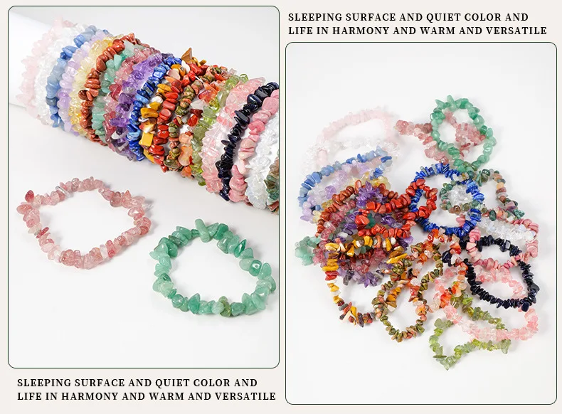 Fine Gemstone Jewelry Irregular Raw 7 Chakra Healing Natural Stone Beaded Gemstone Crystal Chip Bracelet