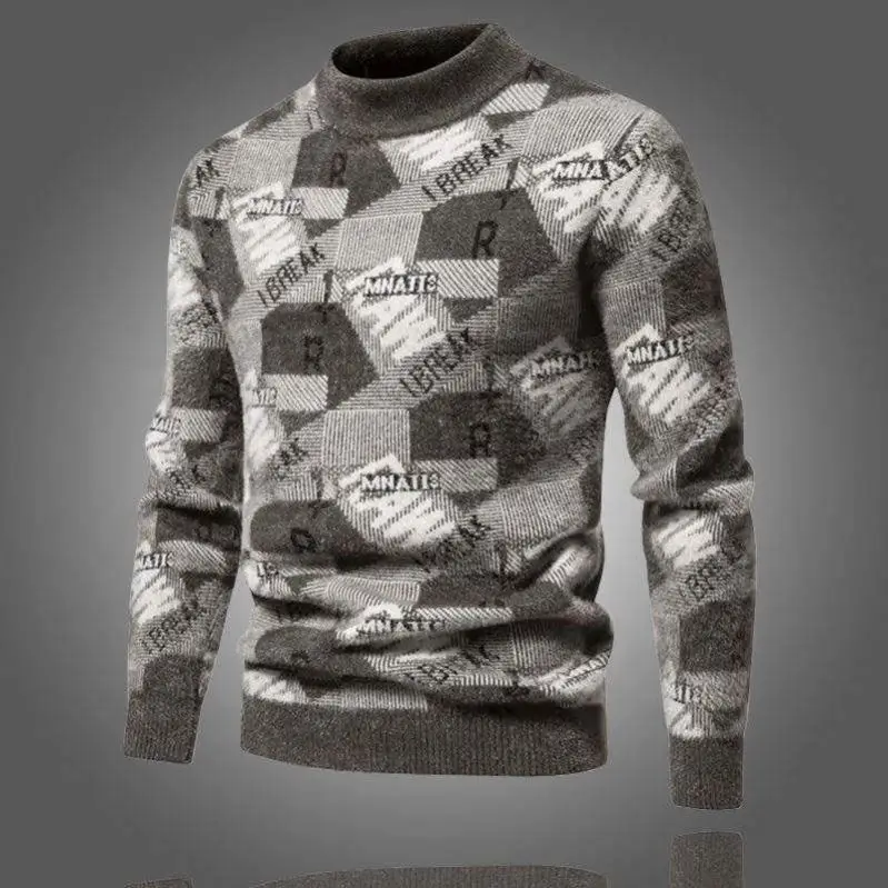 Winter Custom Logo Oem Jacquard Knitwear Men Clothes Crew Neck Cotton Men Pullover Sweater