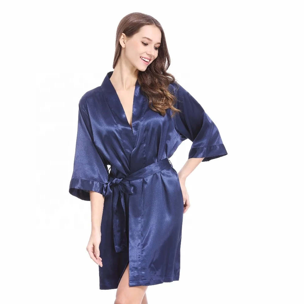 cheap silk like satin women kimono style wedding bath blank robe