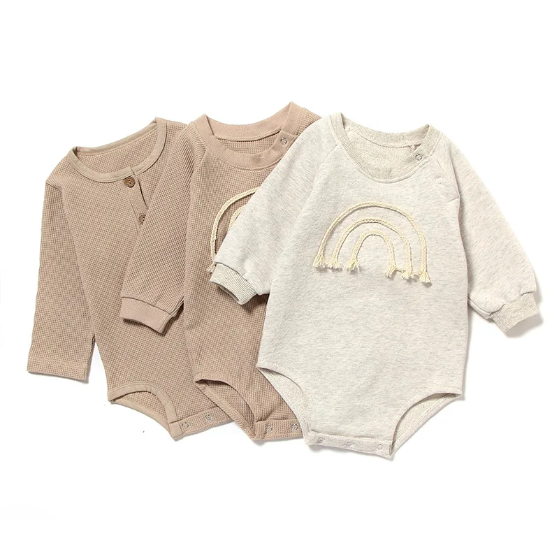 
Cotton Baby Clothing 0-12 Months baby romper waffle rainbow long sleeve newborn baby clothes 