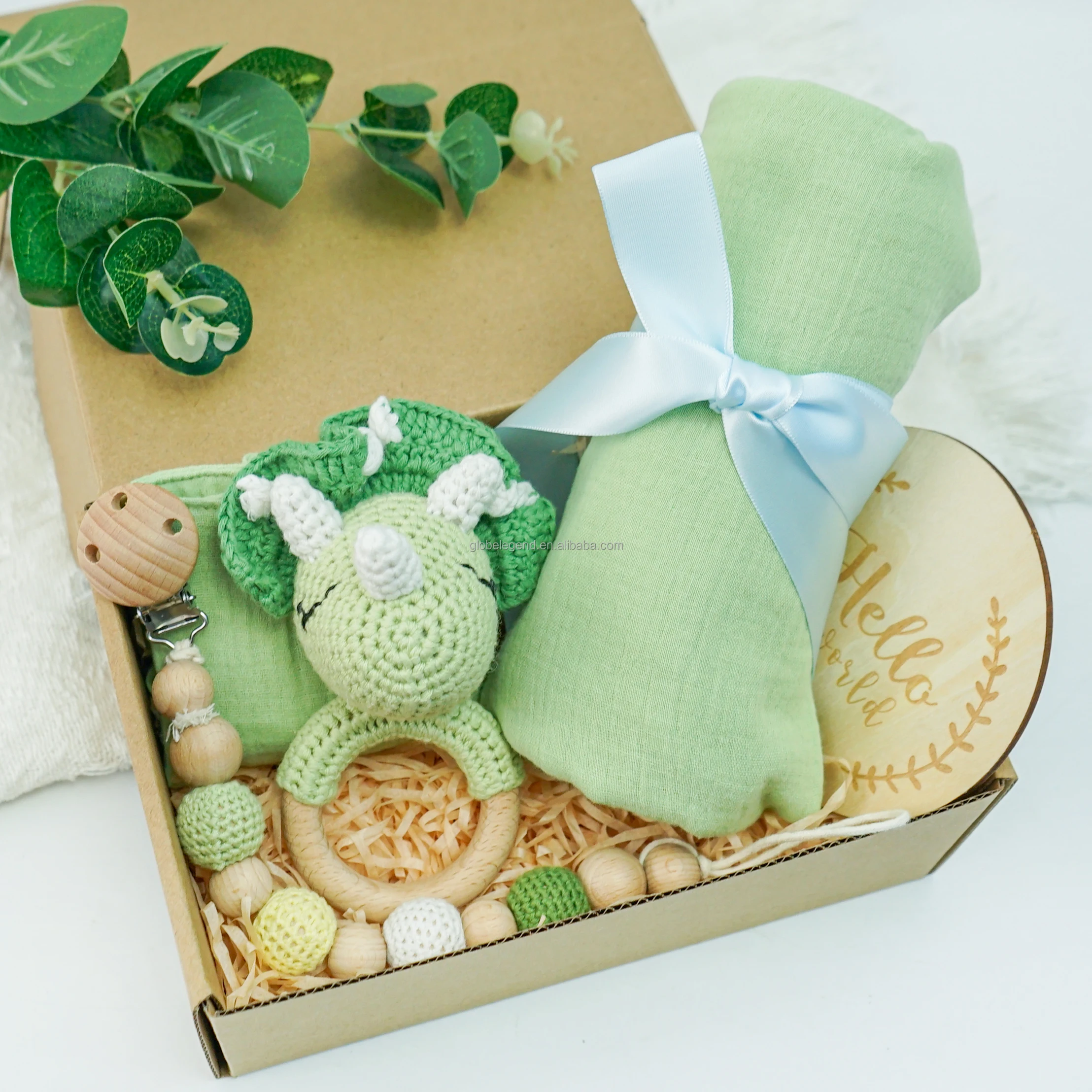 crochet Shower Gift Sets giraffe teether Baby Beech Teether Wooden Animal Rings Chew Toy Gift Sets
