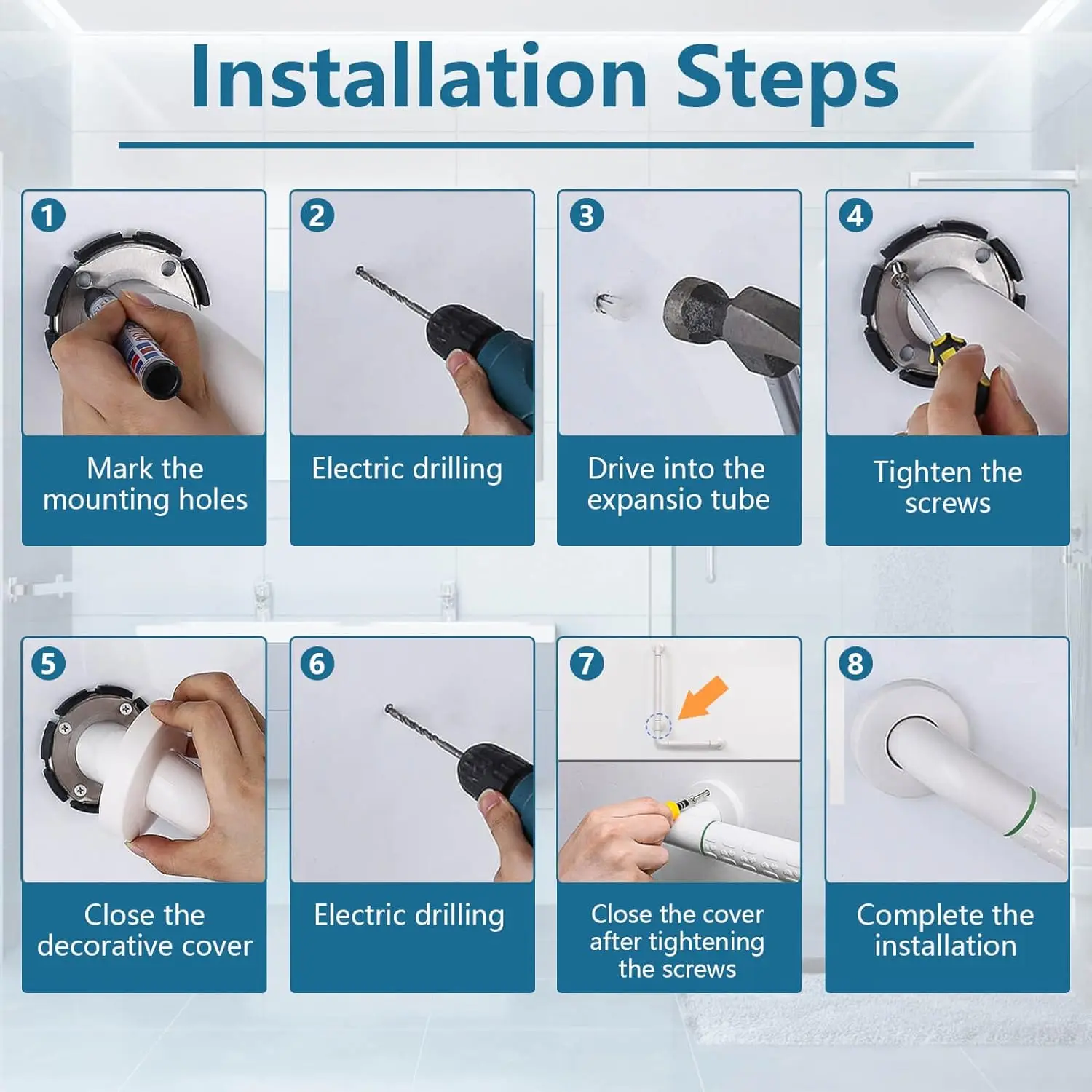 Bath Handle Non-Slip Safety Handle Bathroom Wall Grab Rail 60 x 40 cm Handle Bars Wall Mounted for Toilet Bathroom Bathtub