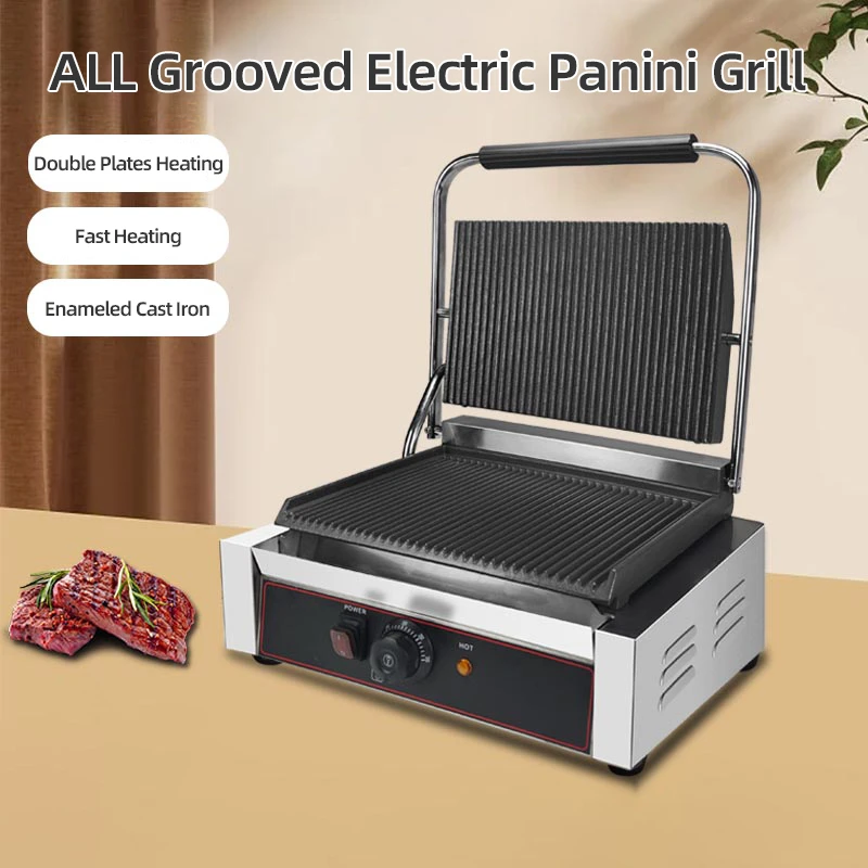 Commercial contact grill electric all grooved heating hot plate panini machine 811EA beef steak cooking sandwich machine