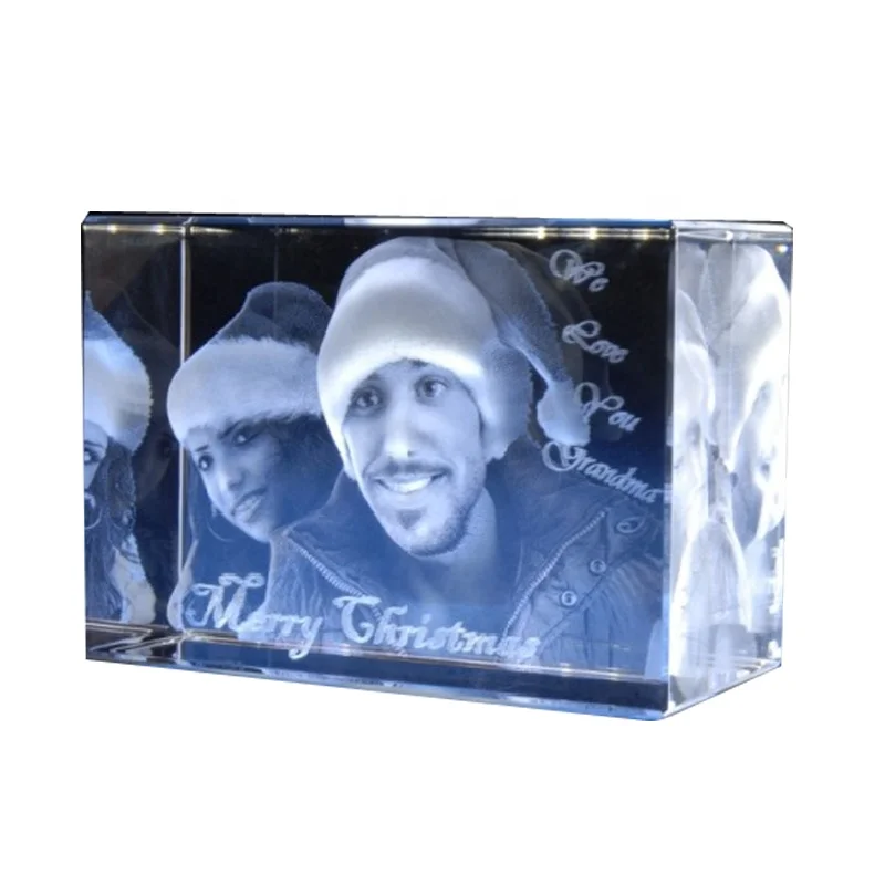 2025 custom 3d laser crystal engraved photo Years laser engraved photo in horizontal 2d lasered crystal for christmas gift