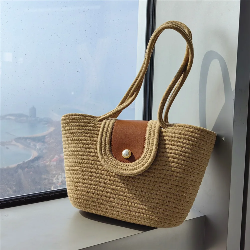 2023 Travel Beach Woven Handbag Woven Basket Tote Shoulder Bag Cotton Rope Crochet Knit Macrame Bag bucket storage beach bag