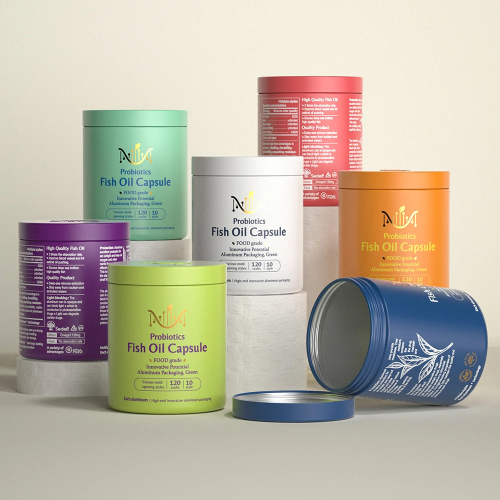 customized printed logo luxury metal packing tin can box for health product food grade aluminum container for powder