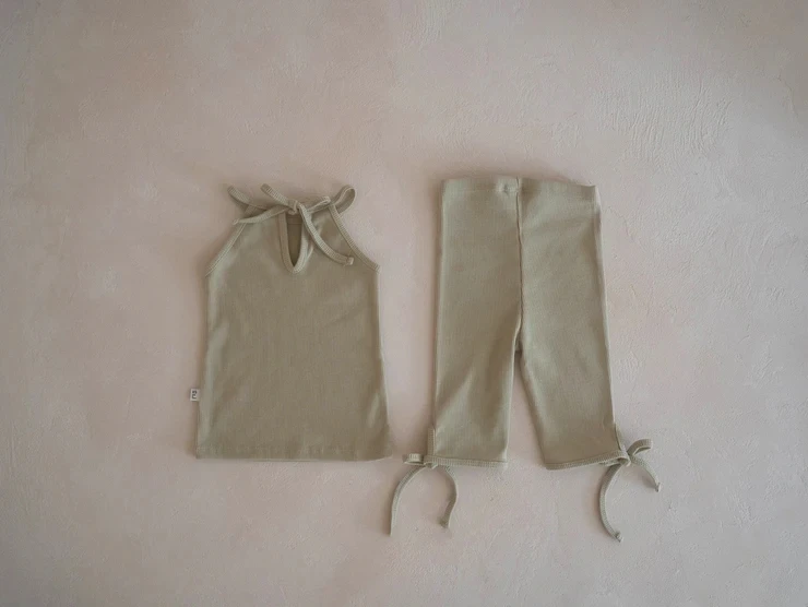 Toddler Tie-Back Ribbed Halter Tank Top and Shorts Set Girls Summer Sleeveless Rib Outfits