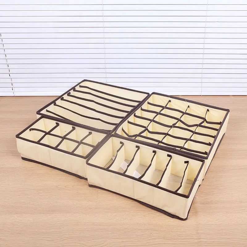 Customized Fabric Closet Dresser Drawers Organizers Dividers 4 Foldable Underwear and Bras Drawer Organizers Set