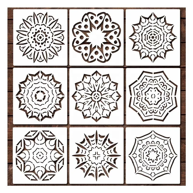 9Pcs 6 Inch Plastic Reusable Mandala Stencils for Crafts, Rangoli Stencils for DIY Projects, Painting & Home Decorating