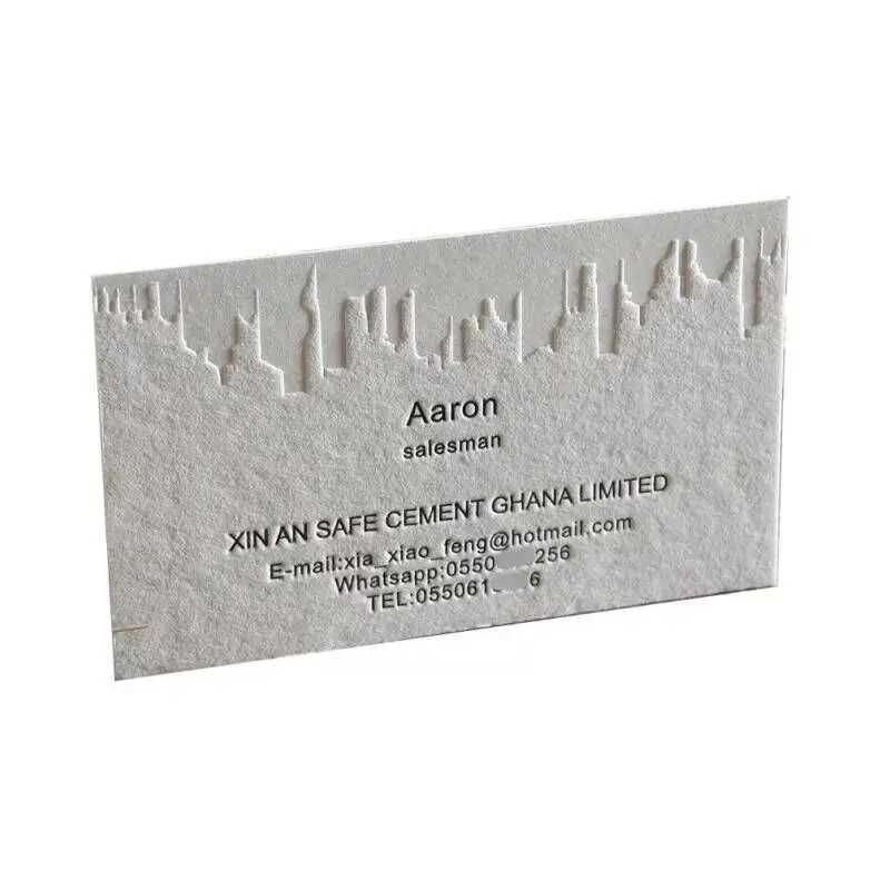 Luxury custom printing debossed/emboss 500gsm cotton paper cardboard name business card