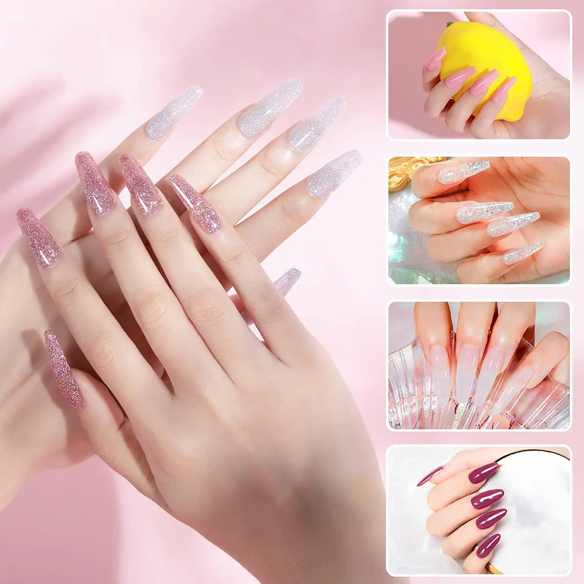 3D Glittery Tube Nails Art Super Shine Diamond Extension Liquid 30g Poly Gel Nail Kit