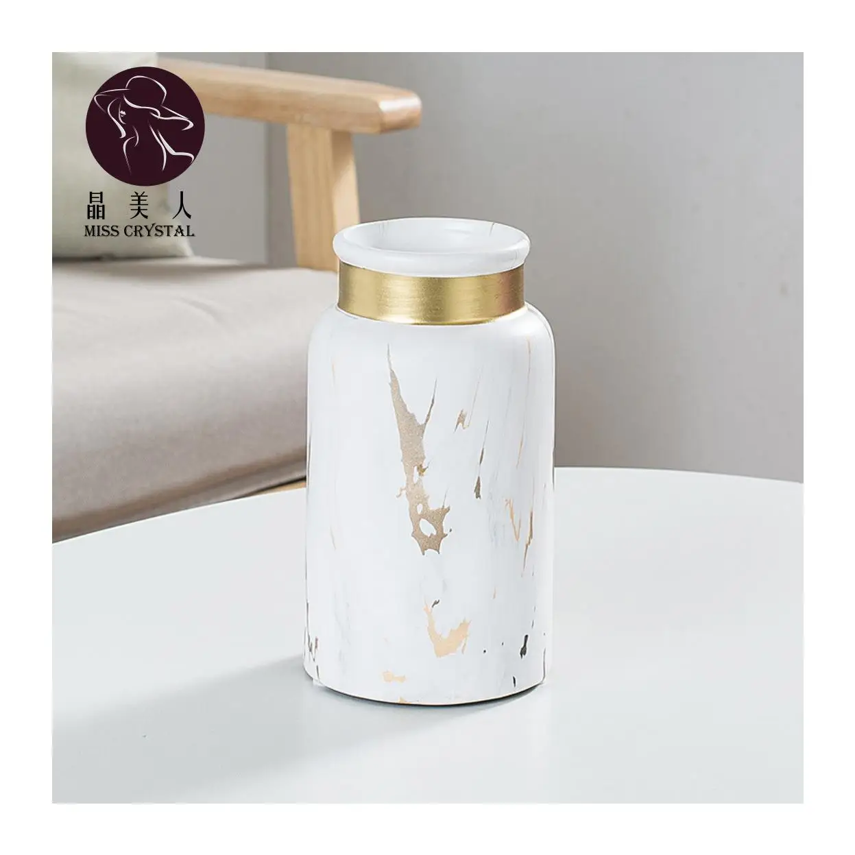 Простая Современная декоративная ваза для домашних цветов в скандинавском стиле белая керамическая с золотым мраморным узором