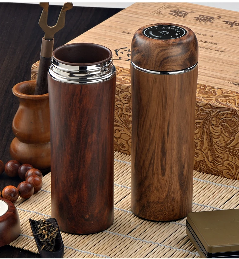 Customizable Wood Printing Clay Tumbler Coffee Cup Inner Clay Outer 304 Metal Thermos Double Wall TeaCup 280ML Vacuum Clay Flask