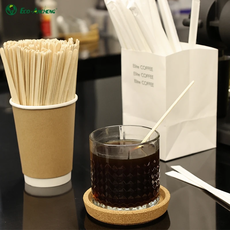 Hot Sale Bulk Bamboo Drink Stirrer Disposable Coffee Stirrer with Eco Friendly Individually Paper Wrapped
