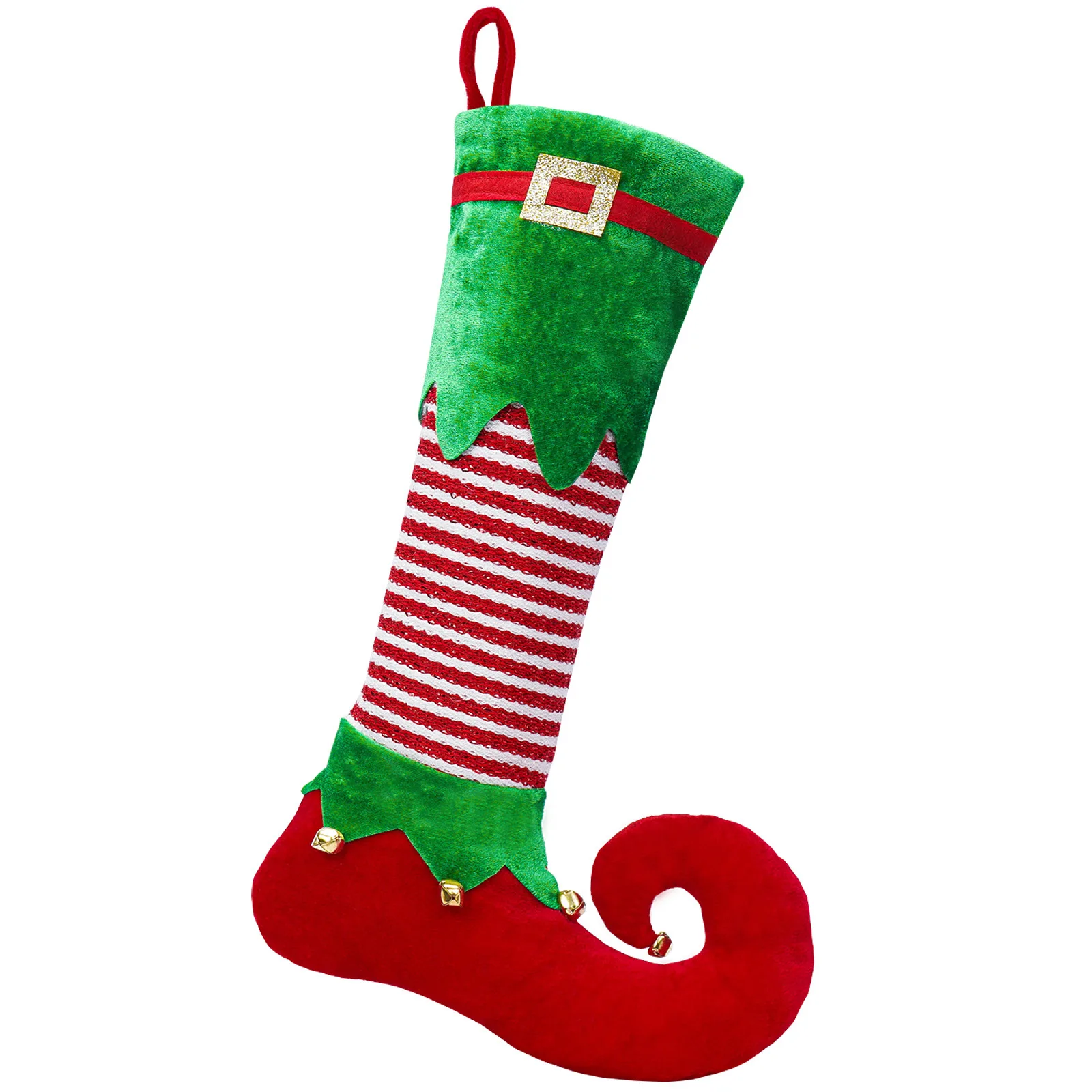 2024 Lovely Green Fleece Christmas Elf Stocking Christmas Tree Gift Fireplace Xmas Socks Hanging Ornaments Decoration