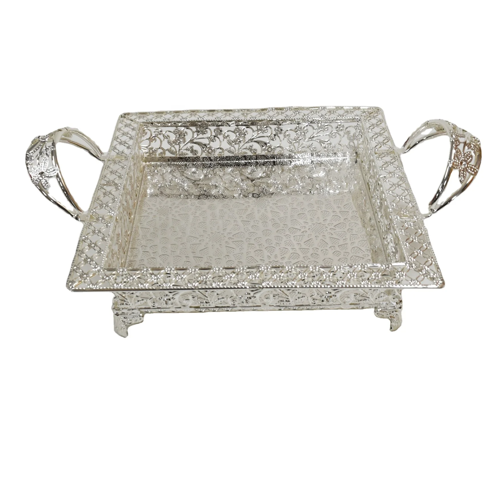 German silver wedding gift metal silver plated fruit display serving tray with handle