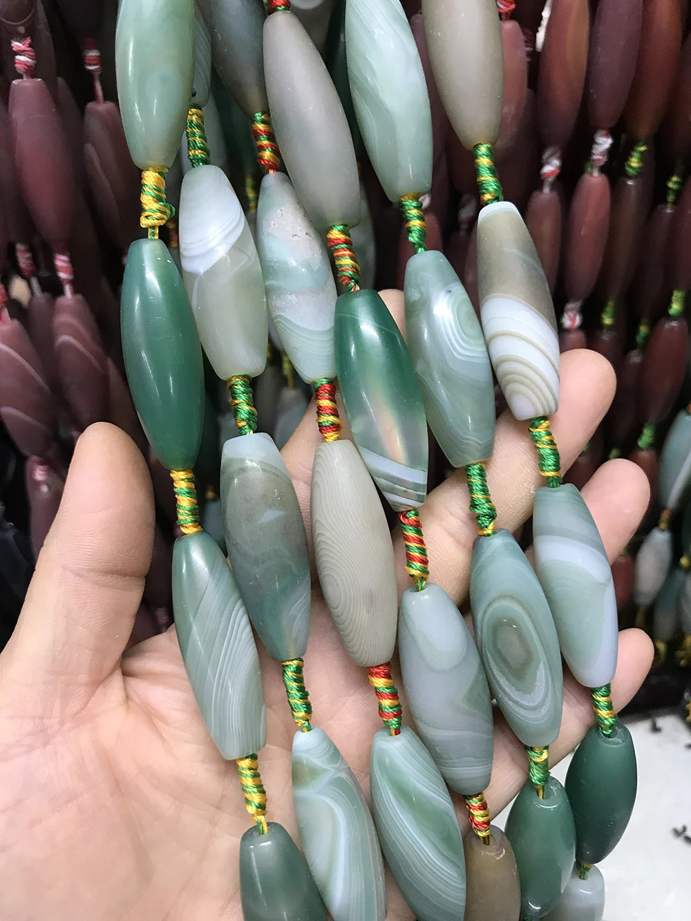 14x40mm DIY Jewelry Making Material Natural Stripe Agate Long Barrel DZI Loose Beads