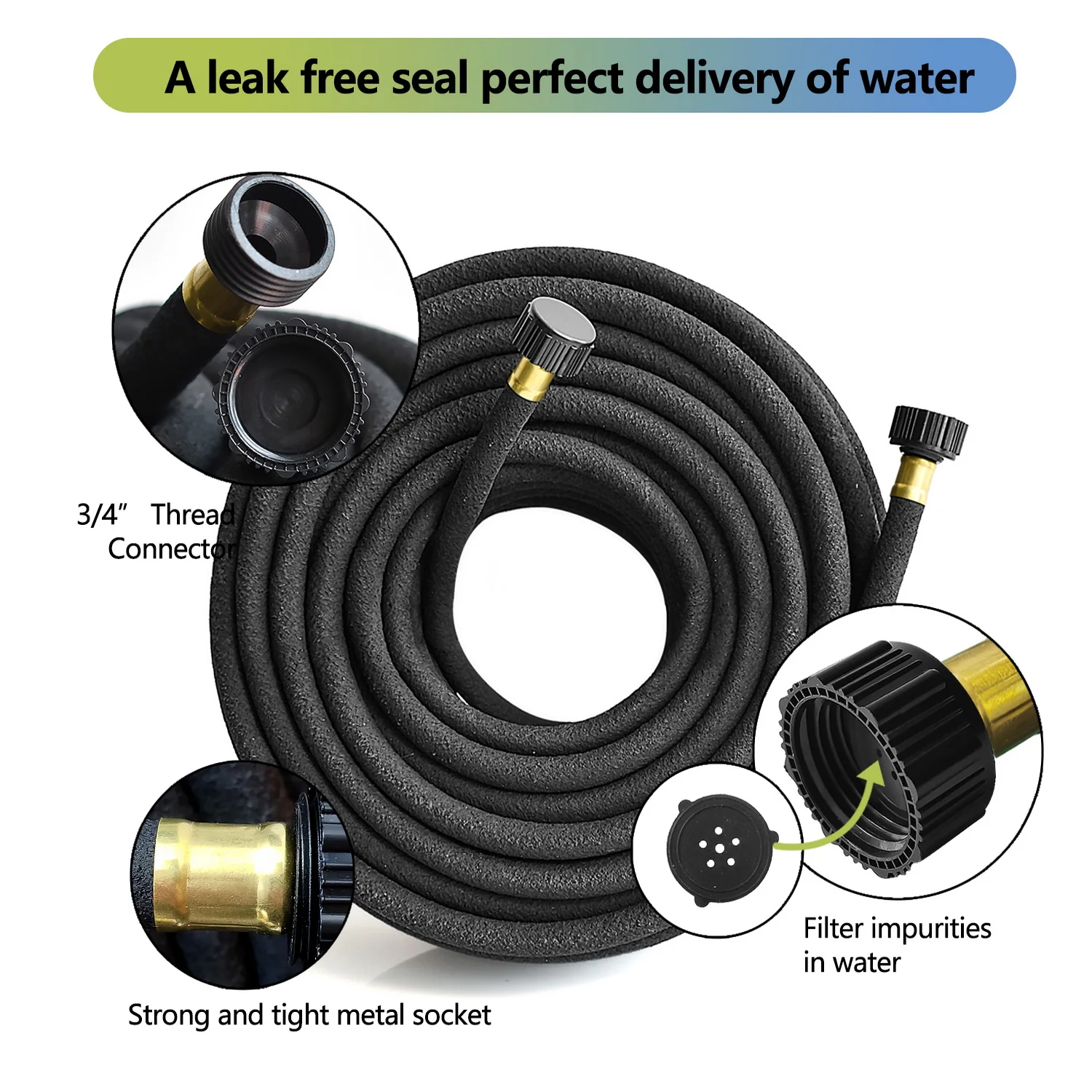 15ft-100ft Premium Soaker Garden Hose Durable Black Bulk Soft Plastic Heavy Duty Cleaning Spray Gun Garden Hose