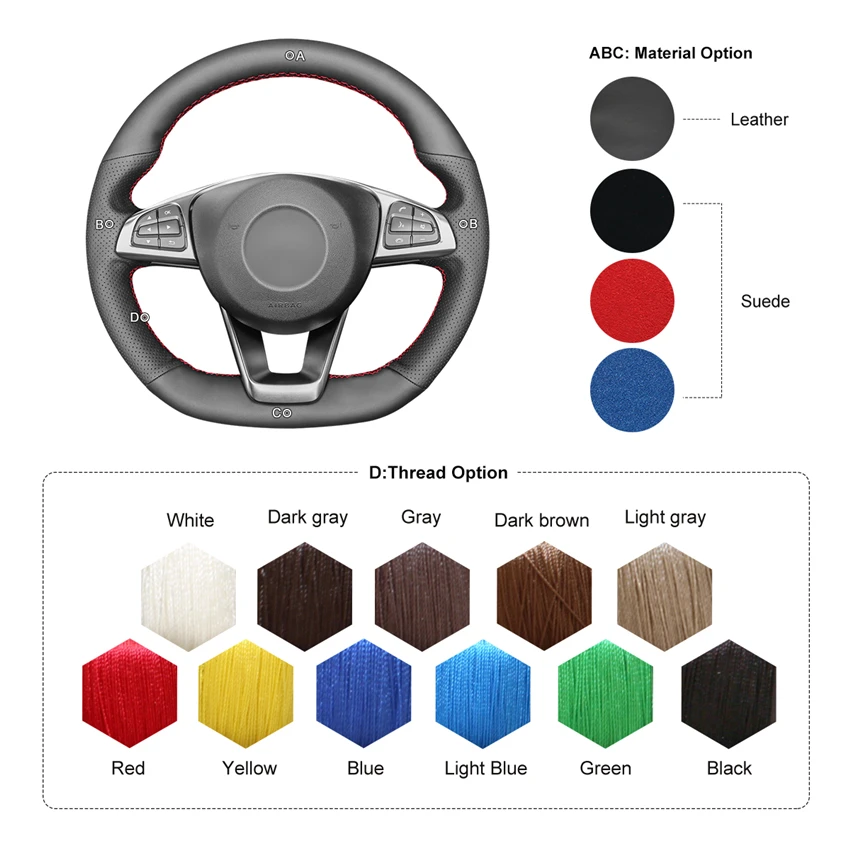 Hand Stitched Real Nappa Leather Steering Wheel Cover for Mercedes Benz W205 AMG 43 45 C117 C218 W213 X253 C253 W166 W222 R172