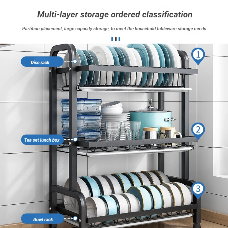 Kitchen Organizer Dish Drying Rack With Drain Drainer Storage Spice Rack 3 Tier Dish Drying Rack With Knife Cutting Board Holder
