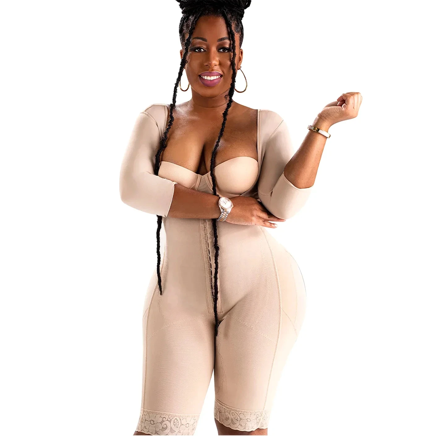 Designer New Style Women High Waisted PLUS SIZE POST-OP FAJAS COLOMBIANAS WITH SLEEVES
