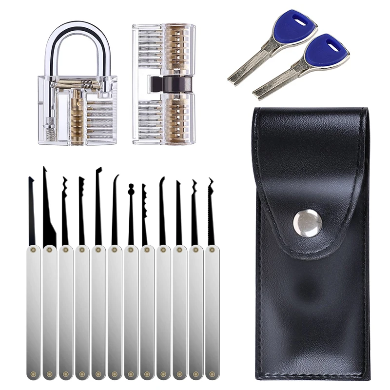 12pcs Lock Pick Stainless Handles Practice Padlocks beginner Removing Key Set Lockpick Locksmith Tools Lock Opener