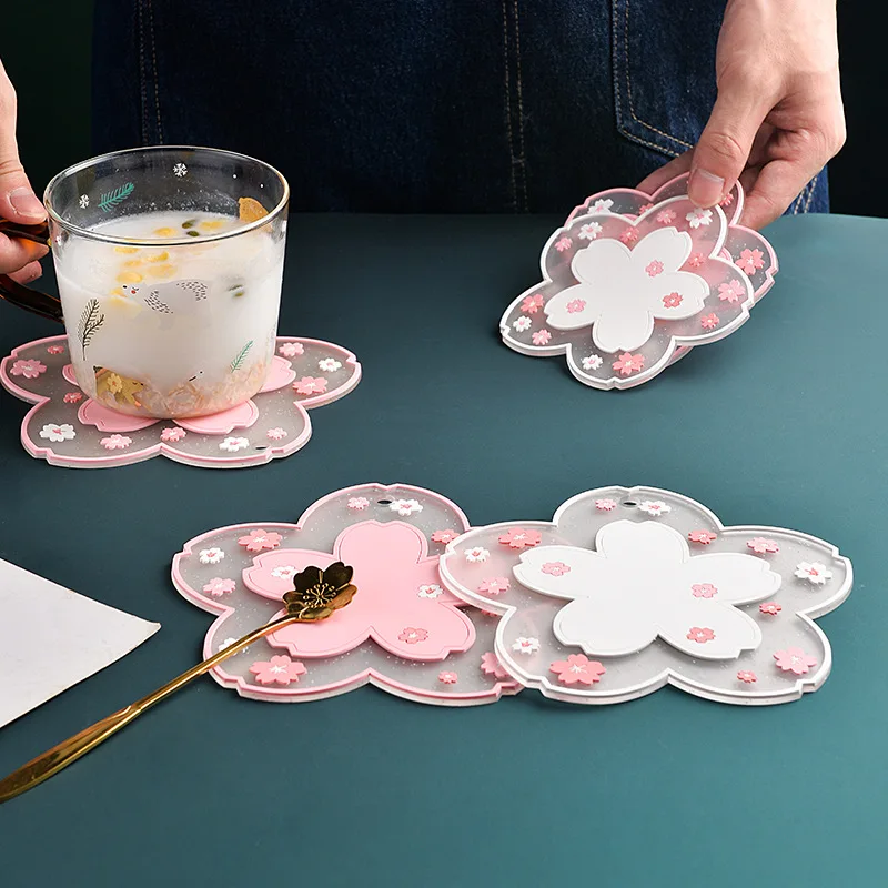 Cherry Blossom Coaster Insulation Mat Non-Slip Household Tea Cup Mat Anti-Scald Dining Table Mats Drink Cup Coasters