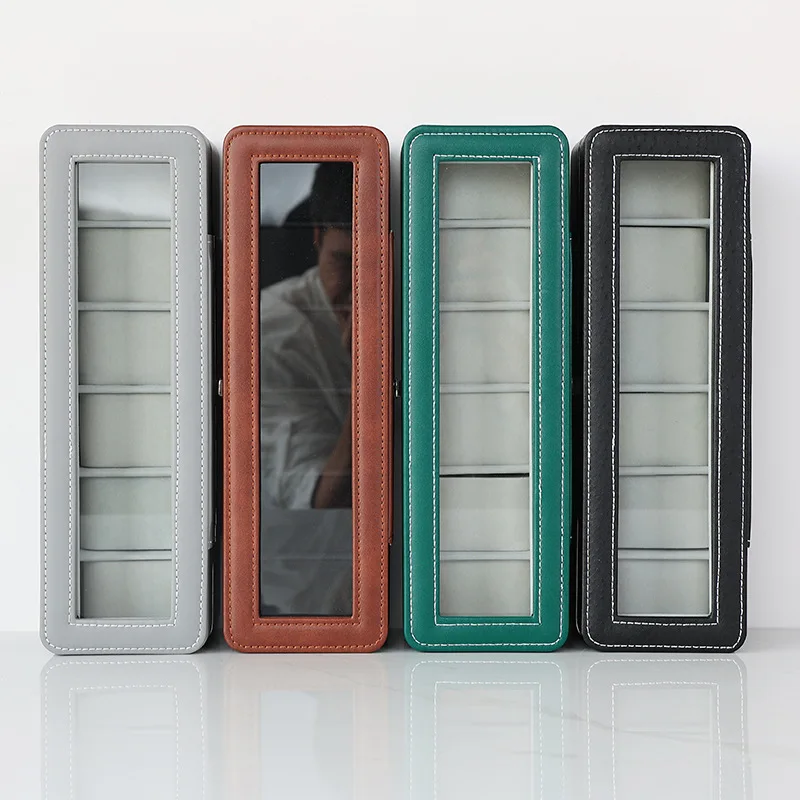 WETRUST Black silver green brown  leather 6 watch watch bag box vanity case for watches storage with glass