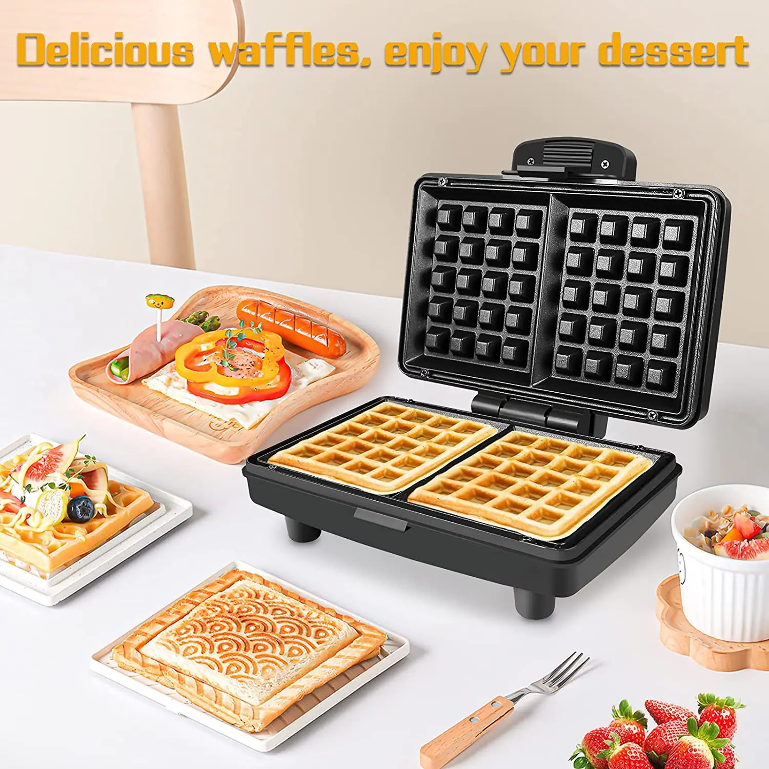 Maibo Factory Wholesale Electric 800 Watts Fast Heating Cool Touch Handle 3-in-1 Sandwich Toaster Egg Waffle Maker