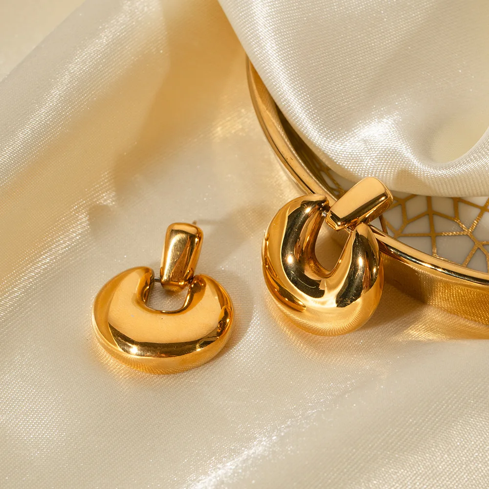 Модные круглые серьги из нержавеющей стали 18K позолоченные титановой для женщин