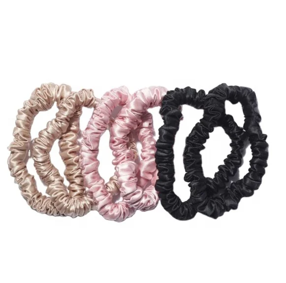 trendy silk scrunchie 100% silk scrunchies sustainable silk skinny scrunchies with box