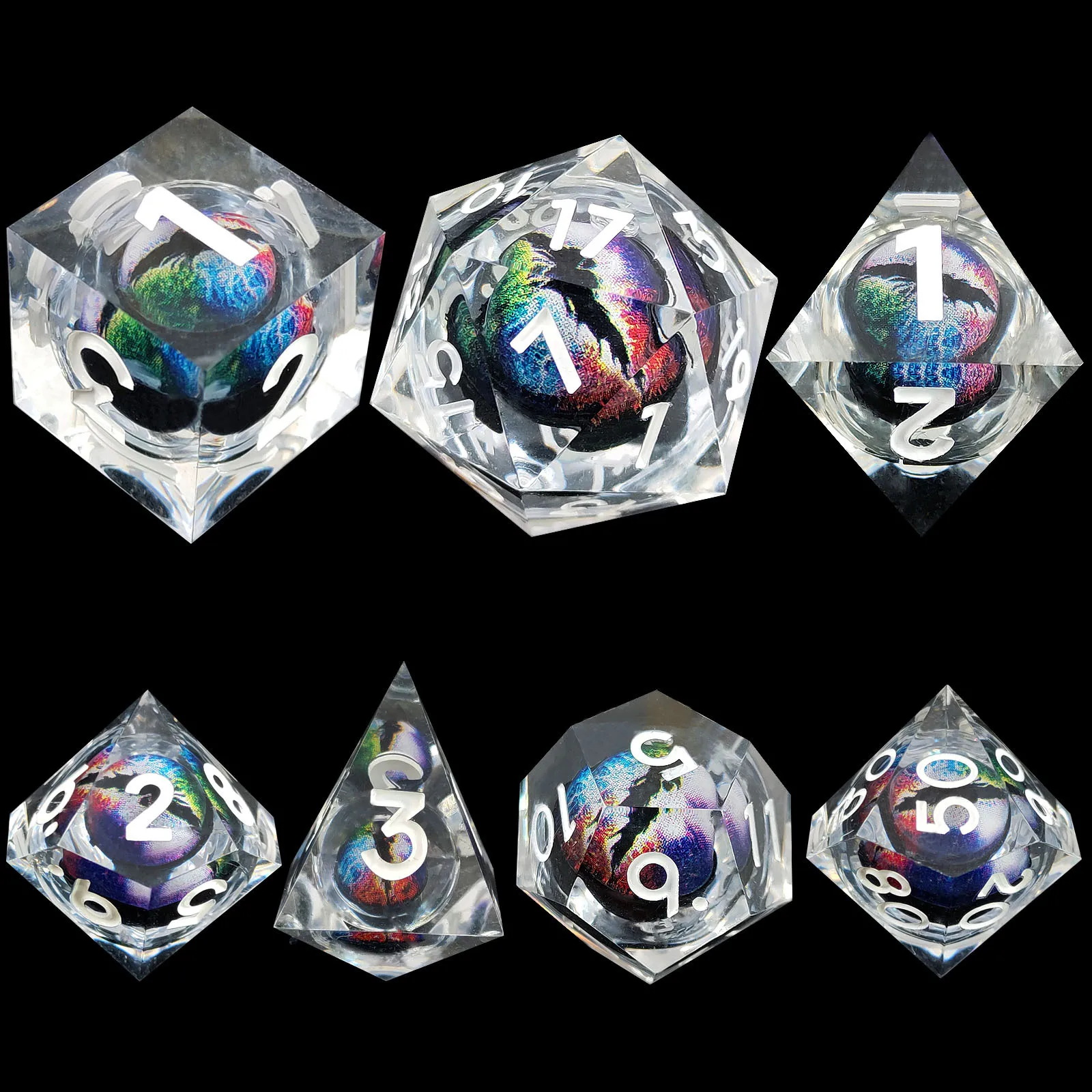 Wholesale DND  Liquid Core Resin Dice  7pcs  Rolling RPG Dungeon Board Game Dice Set  Glitter Sharpen Edges DND Dice