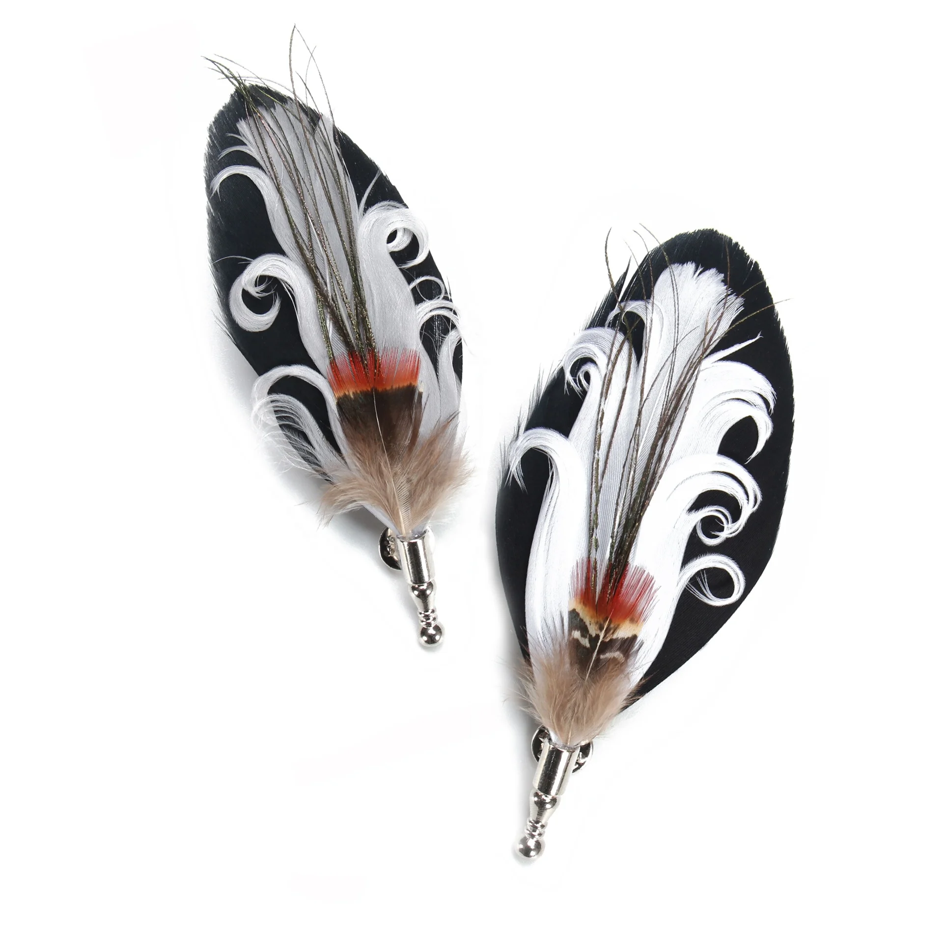 Colorful Animal Feather Brooch Pins Curly Hair Alloy Brooch for Men Jewel Cloth Decoration