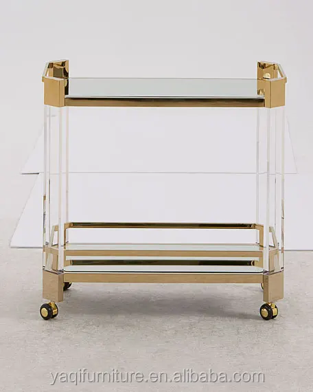 Metal Glass Serving Wine Food Catering Drinks Serving Trolley Bar Cart Luxury Gold Hotel Wine Trolley