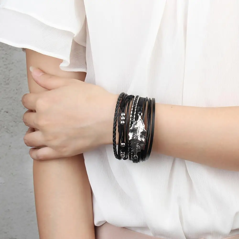 2019 Christmas Gift Magnetic Clasp Charms Wrap Bracelet Genuine Leather