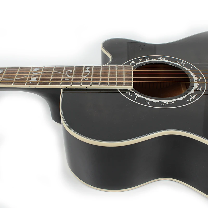 High Grade Printed Inlay Fingerboard Black Handmade Acoustic Guitar