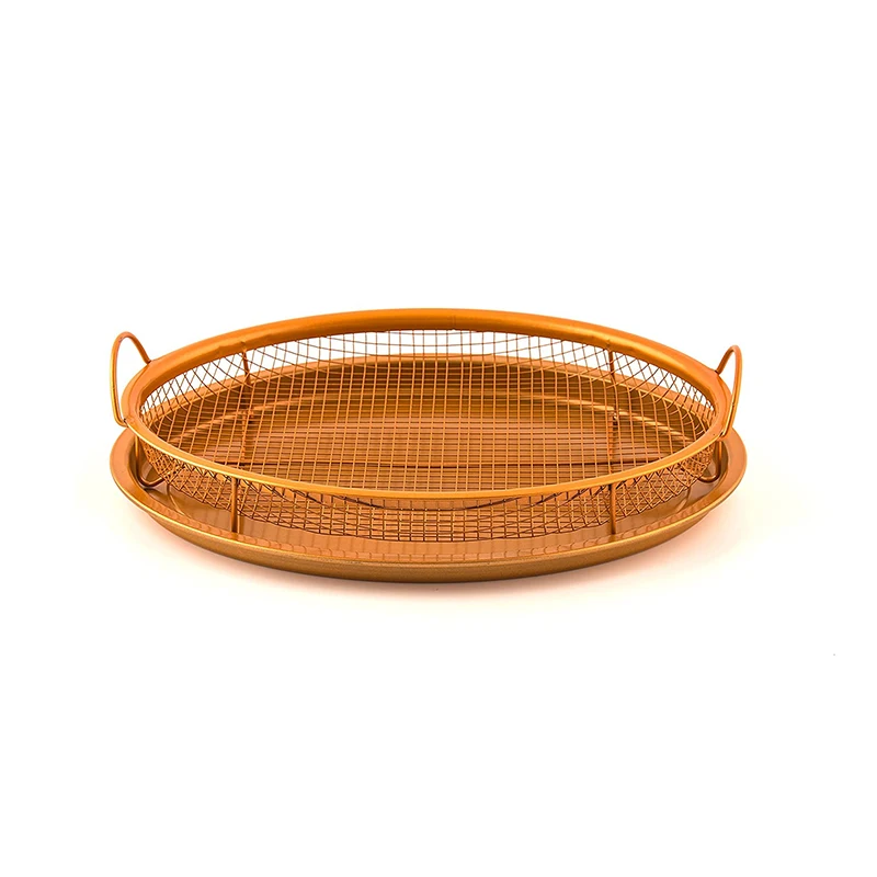 12 Inch Round Copper Crisper Baking Tray with Crisping Basket Non-stick Coating