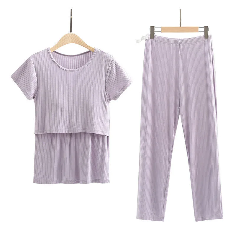 Wholesale Short Sleeve T-Shirt and Long Pant Set Maternity Casual Home Wear Women Summer Pregnant Sets Nursing Clothes